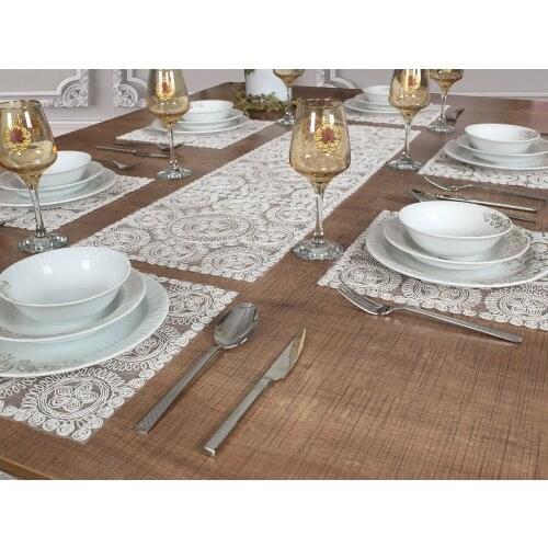 Amerikan Servis Supla Takımı ve Runner Seti 6 Peçeteli 7 Parça Set 32 x 32 cm