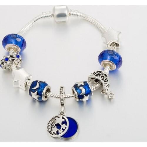 ANNAPAER 2020 New Arrivals Charm Bead of Moon with Star Bracelets Bangle For Women Fit Original Bracelet DIY Jewelry Gift B20026