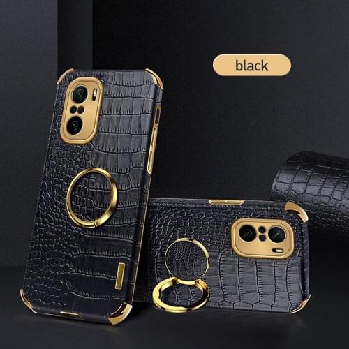 Car Magnetic Holder Phone Covers Case for Poco F3 Pocophone Poko Little F 3 pocof3 NFC Soft Edge Crocodile Leather Protect Shell