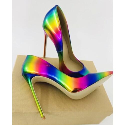 Shinning High Heel Pumps 8cm Rainbow Sexy 12CM So High Shoes Women Evening Dress Heels 10CM Ladies Shoes Stilettos