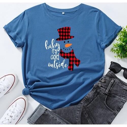 Santa Snowman T Shirt Women Christmas Cartoon Printed Short Sleeve T-shirts Camiseta Feminina Oversized Women Tshirt