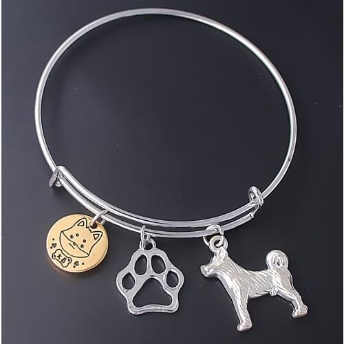Beautiful metal rhodium Plated dog Chihuahua charm pendant bangle for lucky pet jewelry bracelet dropship