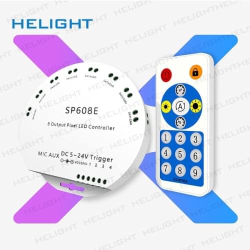 DC5V-24V SP608E Music Controller 8CH Signal Output WS2811 WS2815 LED Light Strip Built In Mic IOS Android Bluetooth App
