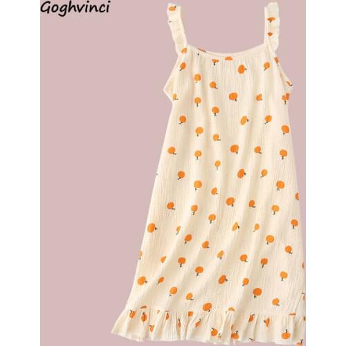 Nightgowns Women Lovely Fashion Summer New Loose Female Comfortable Casual Homewear Print Spaghetti Strap All-match Korean Style