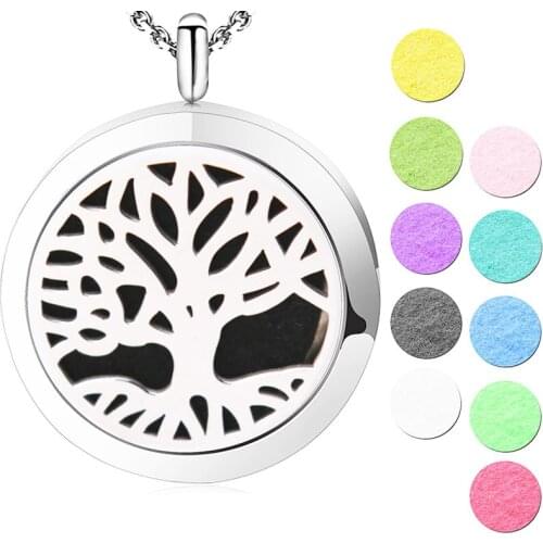 New Pattern Family Tree of Life 30mm Aromatherapy Essential Oils Stainless Steel pendant Perfume Diffuser Locket Necklace