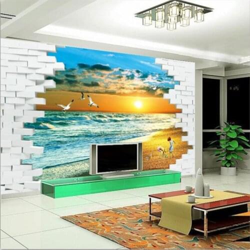 Beibehang Custom 3D wallpaper sea sunrise fashion three-dimensional 3D artistic landscape background wall murals decoration