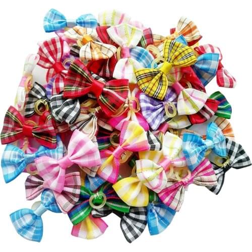 50/100pcs Plaid Rubber Bands Topknot Plaid Puppy Dog Hair Bow Accessories Pet Grooming Bows Supplies
