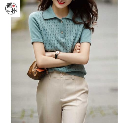 French romantic hollow knitted polo shirt womens 2020 autumn new fashion lapel age reduction jacket