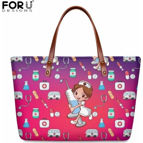 FORUDESIGNS Luxury Handbags for Women Casual Shopping Tote Large Capacity Syringe Nurse Medical Print Beach Shoulder Handle Bags