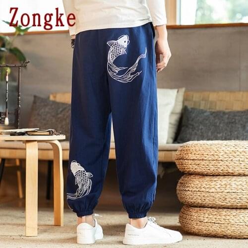 Zongke Carp Embroidery Harem Pants Men Joggers Mens Pants Korean Streetwear Mens Casual Pants Hip Hop M-5XL 2021