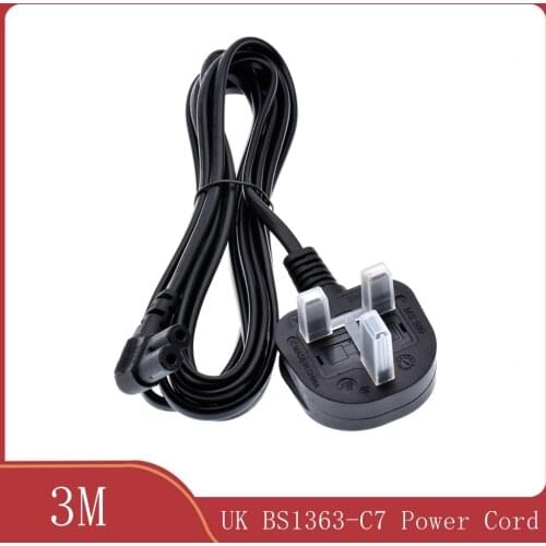 1.8M/3M UK AC Power Cord 3 Prong to Angled 90 Degree IEC C7 Figure 8 for Samsung LG Sony Sharp LED TV, PS4 PS3 Sonos Power Cable