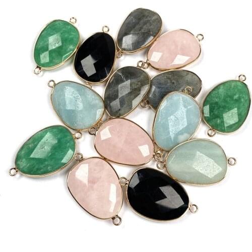Natural Stone Pendant Connectors Irregular Faceted Rose Quartz Agates Link Stone Charm for Jewelry Making Necklace Bracelet Gift