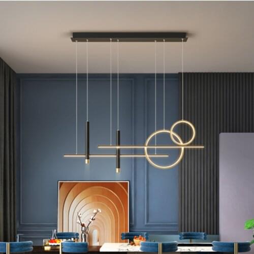 Modern Minimalist Cafe Bar Table Decoration geometric chandelier Nordic Creative Design Black LED kitchen lighting fixture