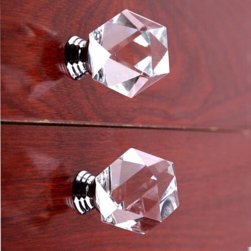 Modern simple fashion Polygon clear glass drawer tv cabinet knobs pulls silver chrome kitchen cabinet dresser door handles knobs
