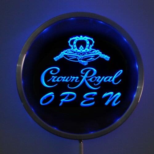 Rs-0049 Crown Royal OPEN LED Neon Round Signs 25cm/ 10 Inch - Bar Sign with RGB Multi-Color Remote Wireless Control Function