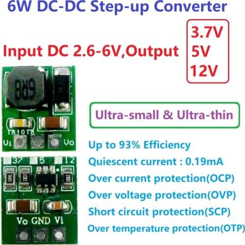 6W Ultra-small & Ultra-thin DC-DC Step-up Converter 2.6-6V to 3.7V 5V 12V Boost Voltage Regulator Module