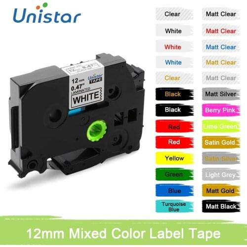 Unistar tze-231 131 631 Label Tape 12mm Compatible for Brother Label Maker Pth110 Multicolor of Label Ribbon Label Maker 431 531