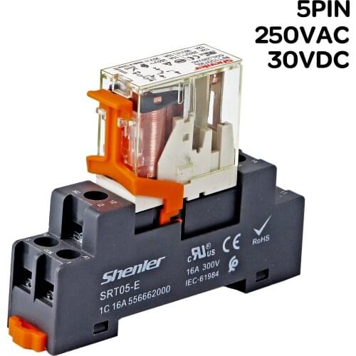 Machine Relay Coil General DPDT Micro Mini 5pin Electromagnetic Relay Switch with Socket Base DC12V 24V 48V 110V AC24V 110V 230V
