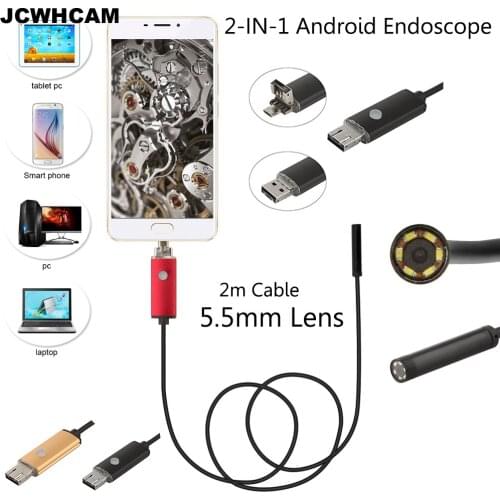 5.5mm OD USB Android Endoscope Camera 2M Flexible Snake IP67 Waterproof Tube Inspection USB Andorid Endoscope Inspection Camera