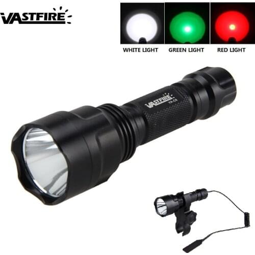 VastFire Weapon Lights 600 Lm T6 LED Waterproof Torch Hunting Light 3 light color Red/Green/White for Hunting