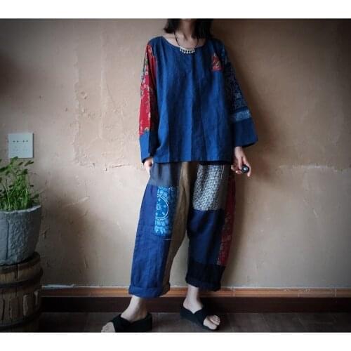 Women Loose Linen Patchwork Plus Size Blouse Tops Ladies Oversize Vintage Shirts Female 2020 Summer Autumn Flax Tops