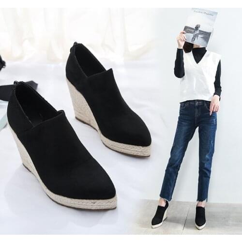 Womens High Heel Shoes Wedge Sandals 2021 Spring and Summer New Style Pointed Toe Thick Bottom Fashion High Heels Straw Sandals