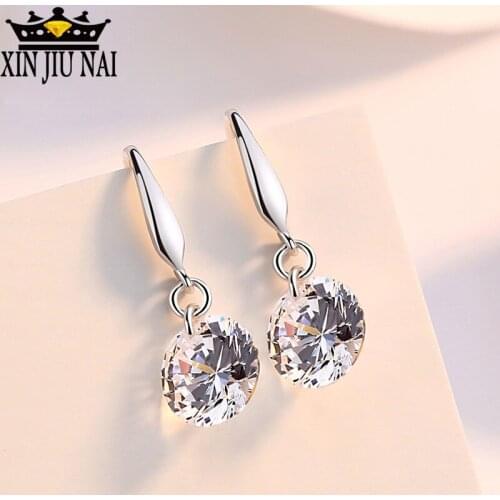 Luxury Female Small Round Drop Earrings Crystal White Zircon Long Dangle Earring 925 Silver Wedding Jewelry Valentines Day Gift