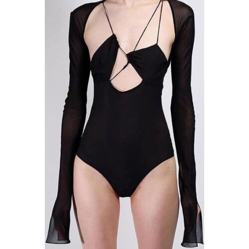 Women Sexy Deep V-neck Bodysuits Short Section Slim Lace Long Sleeve 2021 Spring Fashion Popular Casual Sport Jumpsuits kpytomoa