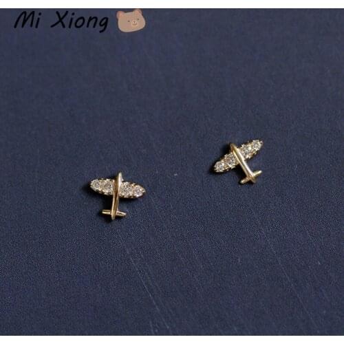 Mi Xiong 925 Sterling Silver Stud Earrings Womens Airplane Luxury Jewelry Fine Diamonds Exquisite Elegant Party Wedding Charm