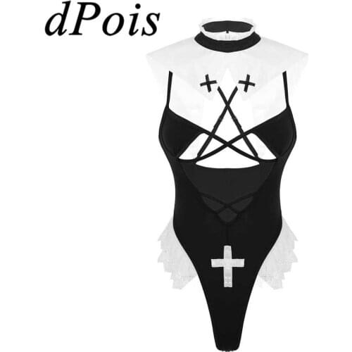 Womens Lingerie Set One Piece Deep V Front High Cut Thong Leotard Bodysuit with Neck Collar Women Coaplay Costume