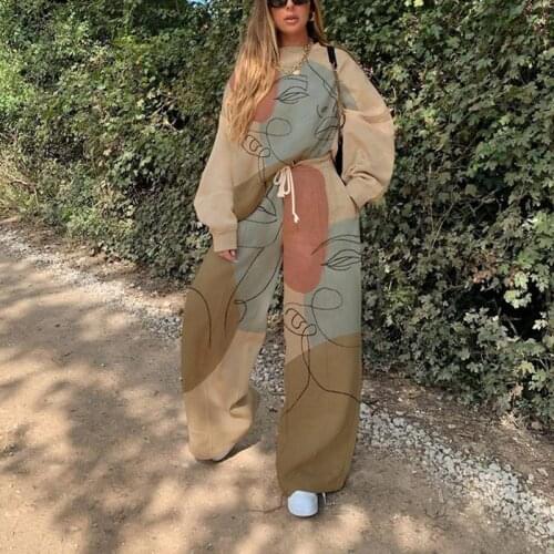 Womens tracksuit two-piece casual print set oversized sweatpants loose 2020 spring new womens fashion tracksuit