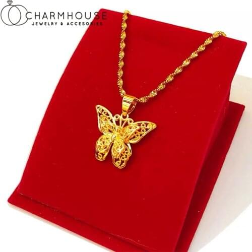 Yellow Gold Plated Charm Necklaces For Women Butterfly Pendant & Necklace Chain Collier Femme Trendy Jewelry Accessories Bijoux