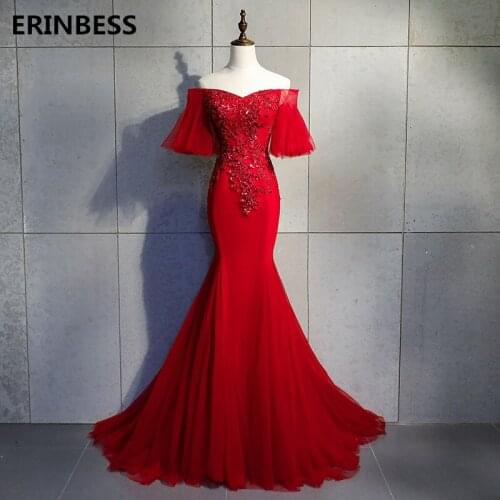 Vestido De Festa Sweertheart Mermaid Evening Dresses Long Dress 2020 Fashion Robe De Soiree Half Sleeve Burgundy Evening Dress