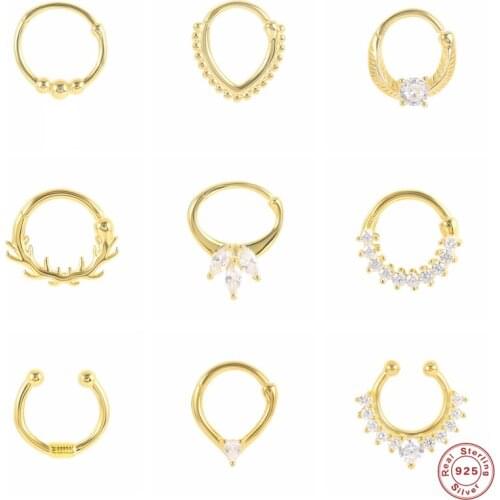 1PS Nose Ring 925 Sterling Silver Piercing Nose Rings For Girls Unisex Punk Bling Zircon Cartilage Aretes Earrings Body Jewelry