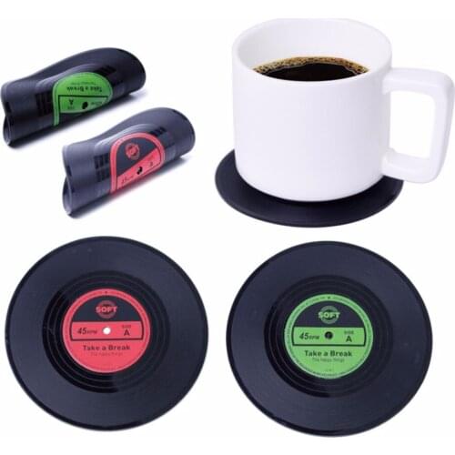 2Pcs Vintage Retro Soft Silicone CD Tape Disc Design Drinks Coasters Home Table Cup Mat Creative Decor Coffee Drink Placemat