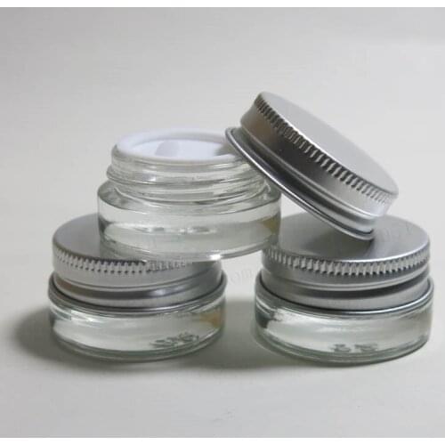 20pcs 5g 5ml high quality travel mini glass cream jar pot can with aluminum lids & inner cap 1/6oz cosmetic packaging container