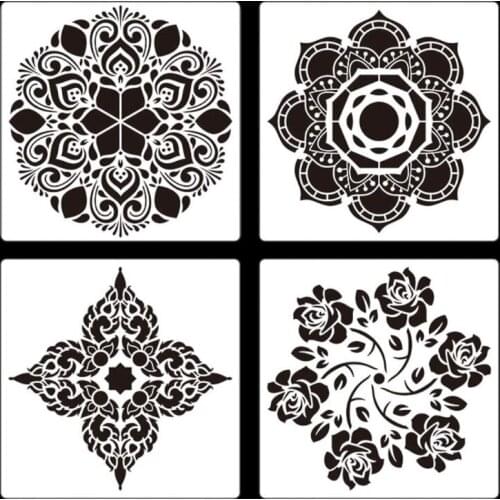 4Pcs/Set Mandala Stencil Wall Painting DIY Drawing Template for Floor Tiles Funiture Decor