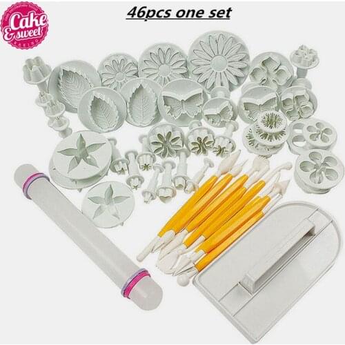 46Pcs/Set Fondant Flower Sugarcraft Plunger Cutter Cake Decorating Plunger Biscuit Cookies Cutters DIY Mold Cake Baking Tools