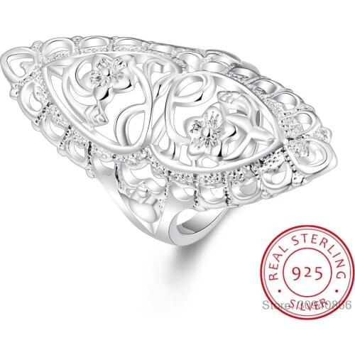 925 Sterling Silver Ring for Women Hollow Rhinestone Engagement British Style Jewelry Vintage Boho Luxury Ladies Female