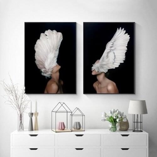 Abstract Feather Girl Canvas Prints Beauty Model Posters Wall Art Canvas Paintings Pictures Living Room Bedroom Home Decoration