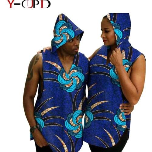 African Clothes for Couples Sexy Women Ankara Print Leather Edging Hoodie Casual Men Tops Bazin Riche Lover Clothing Y20C002