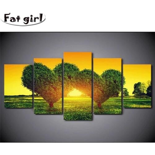 Diamond Painting Wall Art Home Decor 5 Panel Love tree Cross Stitch Mosaic Embroidery Full Square Round Drill Handmade Gifts