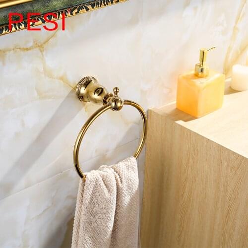 Free Shipping Gold Towel Holder Towel Ring Round Wall Mounted Towel Rack Towel Shelf Solid Brass Bathroom Accessories