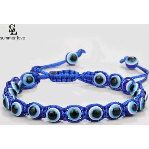 5pcs/lot Wholesale Turkish Lucky Blue Eye Bracelet For Women Adjustable Braided Rope Acrylic Beads Bracelets Friendship Jewelry