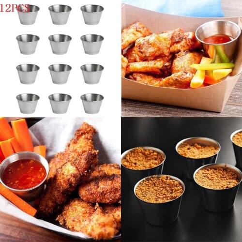 12 Pack Stainless Steel Condiment Sauce Cups,Commercial Grade Dipping Sauce Cups,Ramekin Condiment Cups Portion Cups