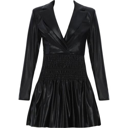 Black PU Leather Women Dress NiceNew Long Sleeve Fashion Spring Autumn Club Bodycon Party Dresses