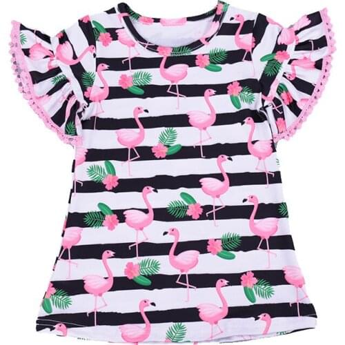 Baby new kids girls children short Flying sleeve t-shirt Flamingo girls cute striped casual t-shirts baby girls top tees 7161 08