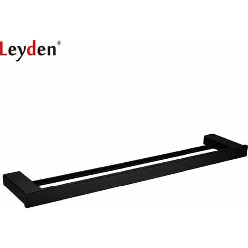 Leyden SUS 304 Stainless Steel Double Towel Bar Black Square Towel Rack In The Bathroom Matte Black Wall Mounted Towel Holder