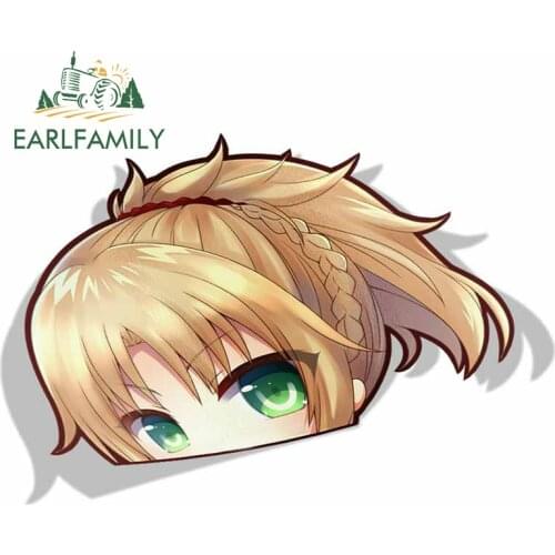EARLFAMILY 13cm x 8.8cm Car Sticker for Fate Red Saber Mordred 005 Big Head PEEK Anime Vinyl JDM Car Window Decal Stickers