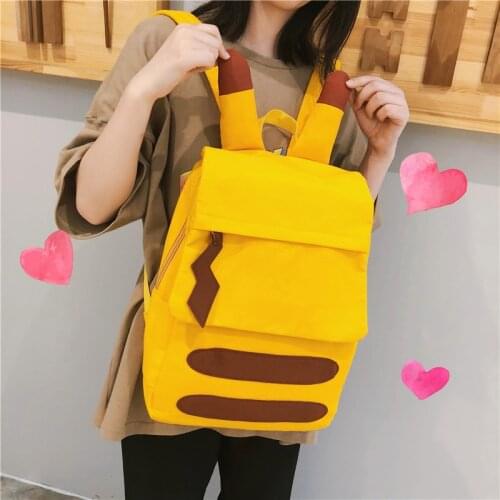 New POKEMON Cute Backpacks Students Kids Children School Bags Pikachu Yellow Backpack Girls Cartoon Canvas Bag Birthday Gifts